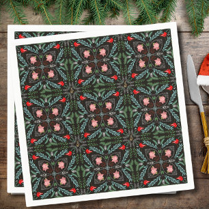 Winters Snowflakes, Poinsettias, Cardinals Napkin