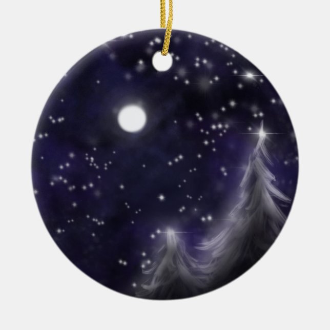 Winters starry night - romantic Holiday snow scene Ceramic Ornament (Front)