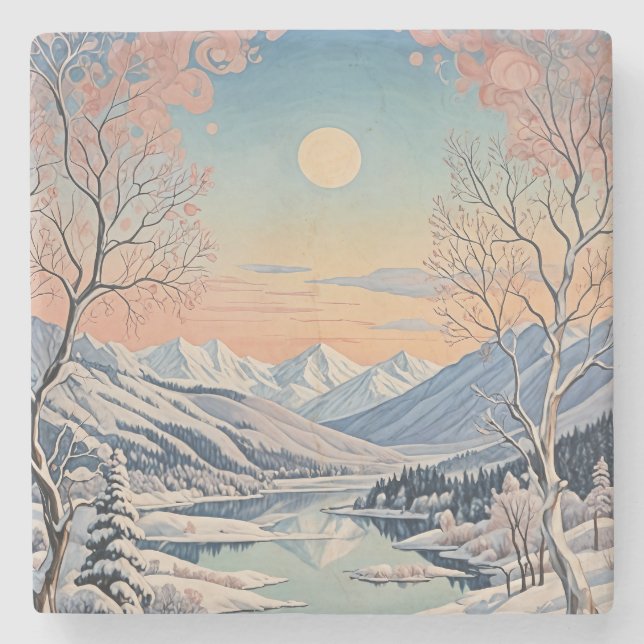 Winter's Tranquility Stone Coaster (Front)