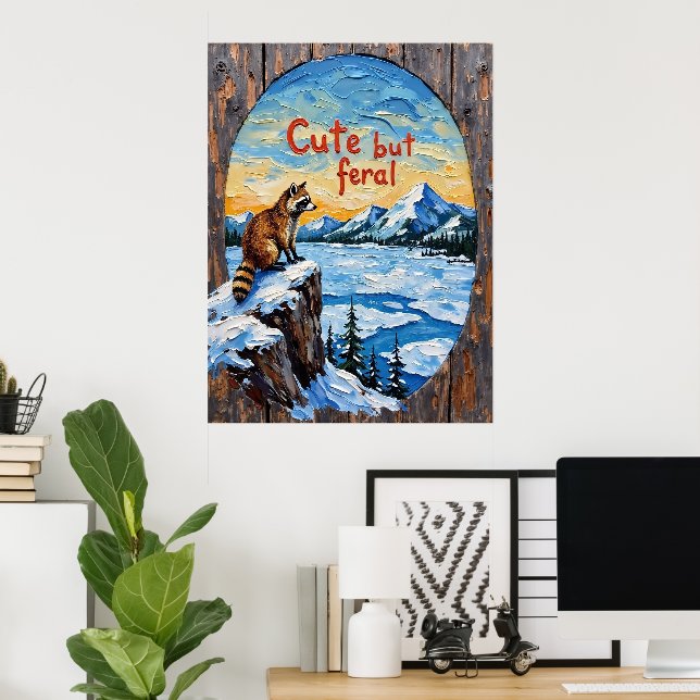 Winter's Watch: Raccoon by Frozen Waters Poster (Home Office)