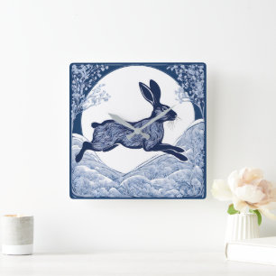 Winter's Whispers of Magical Hare Square Wall Clock