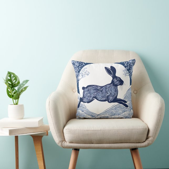 Winter's Whispers of Magical Hare Throw Pillow (Chair)