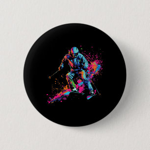 Wintersports Alpine Paint Splash Skier Snow Ski Bo 2 Inch Round Button