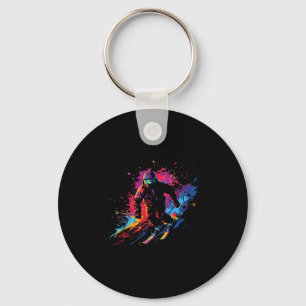 Wintersports Alpine Paint Splash Skier Snow Ski Bo Keychain