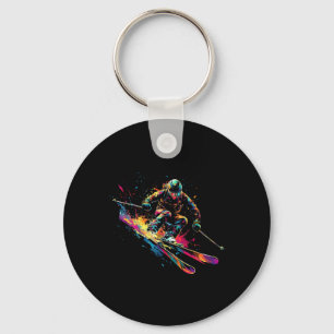 Wintersports Alpine Paint Splash Skier Snow Ski Bo Keychain