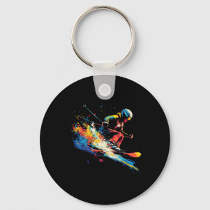 Wintersports Alpine Paint Splash Skier Snow Ski Bo Keychain