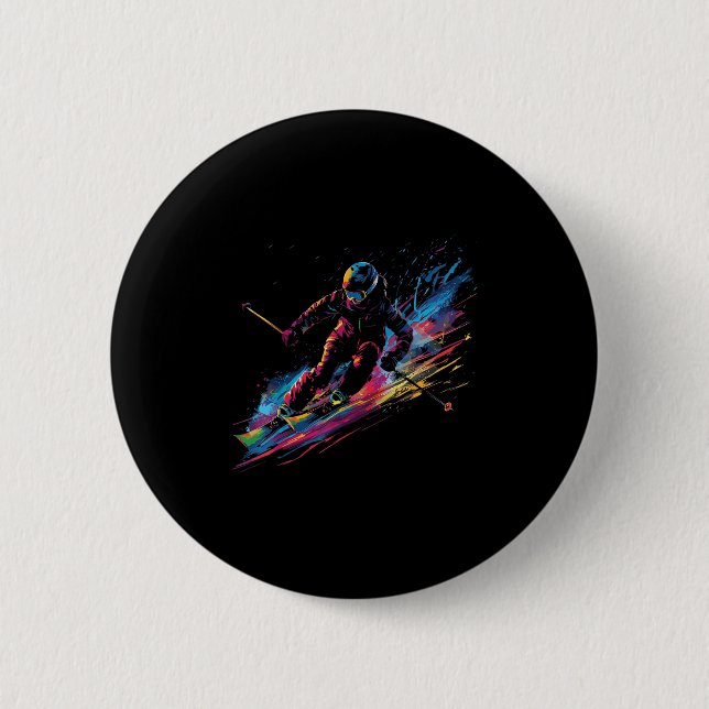 Wintersports Alpine Paint Splash Skier Snow Ski Gi 2 Inch Round Button (Front)