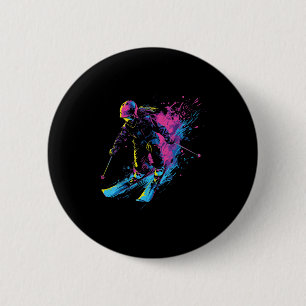 Wintersports Alpine Paint Splash Skier Snow Ski Gi 2 Inch Round Button
