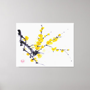 Wintersweet sumie ink and watercolor painting canvas print