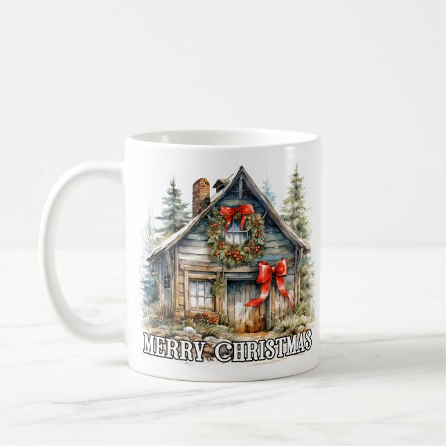 Wintertime Merry Christmas Country Cottage Coffee Mug (Left)