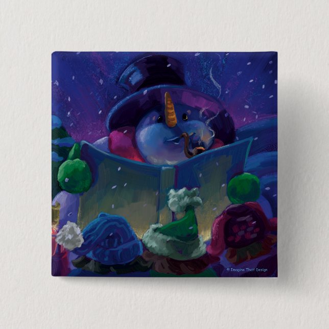 Wintertime Reading 2 Inch Square Button (Front)
