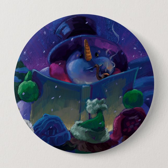 Wintertime Reading 4 Inch Round Button (Front)