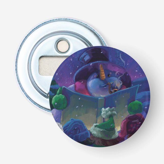 Wintertime Reading Painting Bottle Opener (Front)