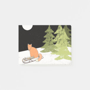 Wintertime- Sledding Fox - Illustration Post-it Notes
