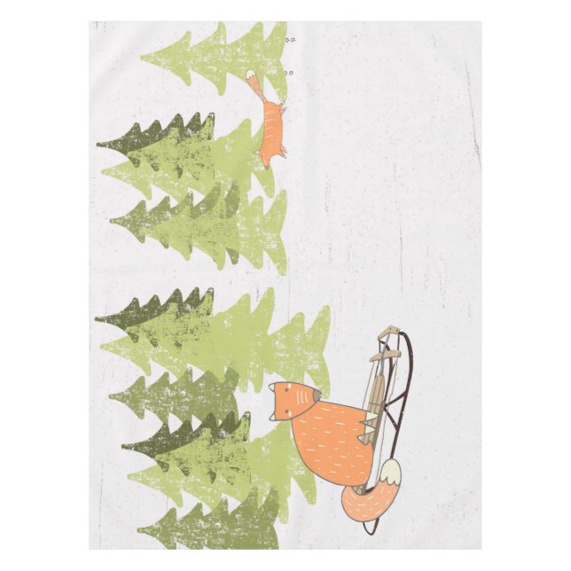 Wintertime- Sledding  Fox - Illustration Tablecloth (Front)