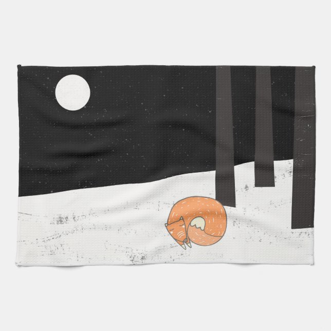 Wintertime- Sleeping Fox - Illustration Kitchen Towel (Horizontal)