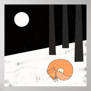 Wintertime- Sleeping Fox - Illustration Poster