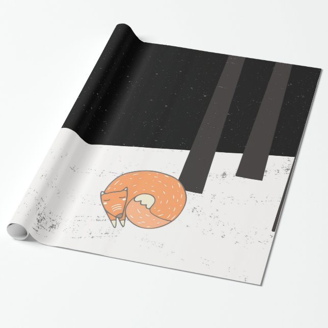 Wintertime- Sleeping Fox - Illustration Wrapping Paper (Unrolled)