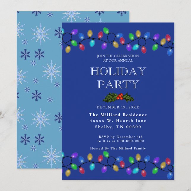 Wintery Blue Snowflake And Lights Invitation (Front/Back)