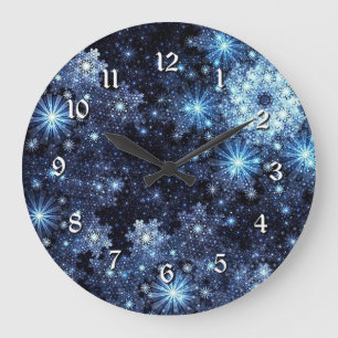 Wintery Blue Snowflake Pattern Wall Clock