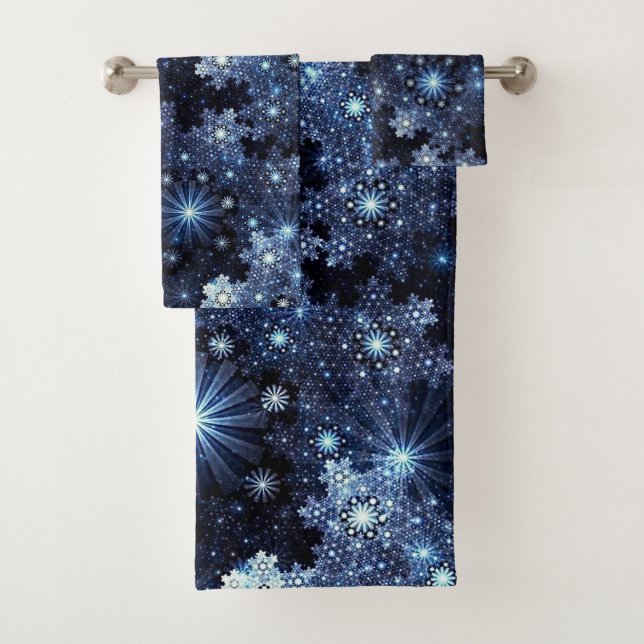 Wintery Blue Snowflakes Bath Towel Set (Insitu)