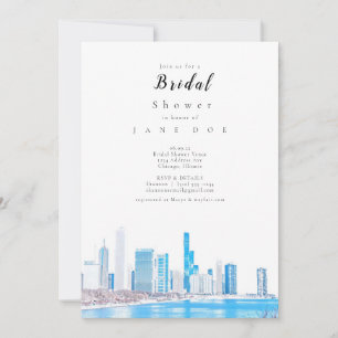 Wintery Chicago Skyline Bridal Shower Invitation