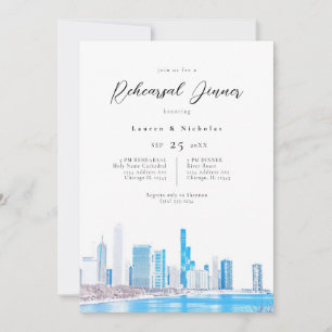 Wintery Chicago Skyline Rehearsal Dinner  Invitation
