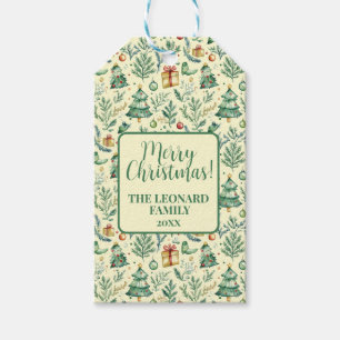 Wintery Christmas Scene Trees, Gifts and Ornaments Gift Tags