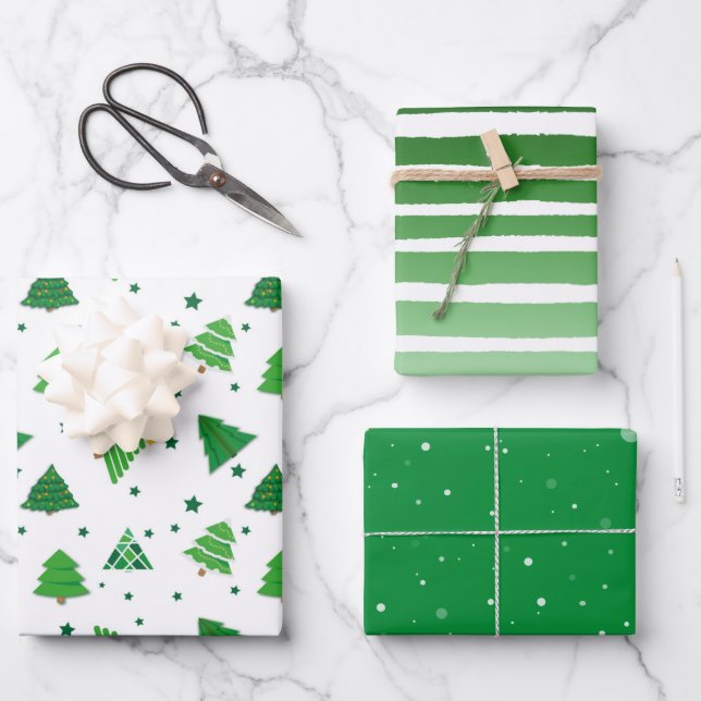 Wintery Christmas Shades of Green Gift Wrapping Paper Sheet (Front)