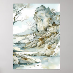 Wintery Cliffside Path with Bare Trees Poster