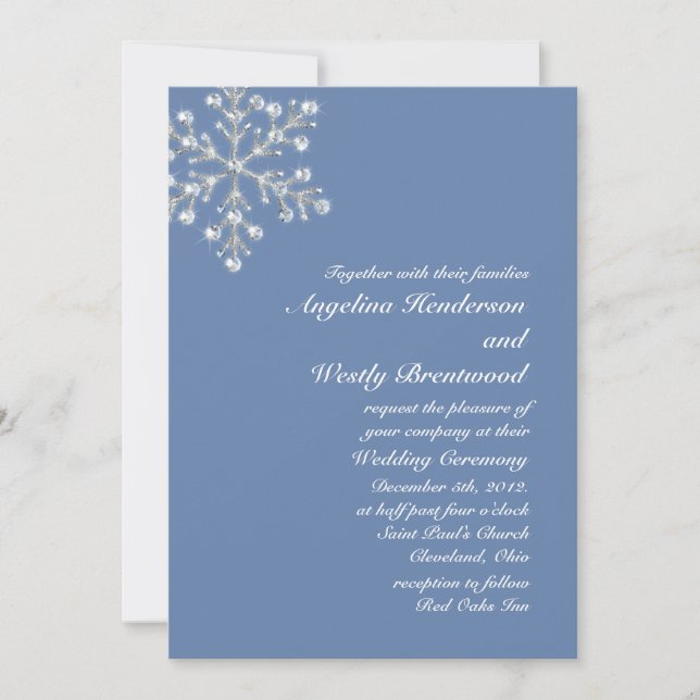 Wintery Crystal Snowflake Wedding Invitation (Front)