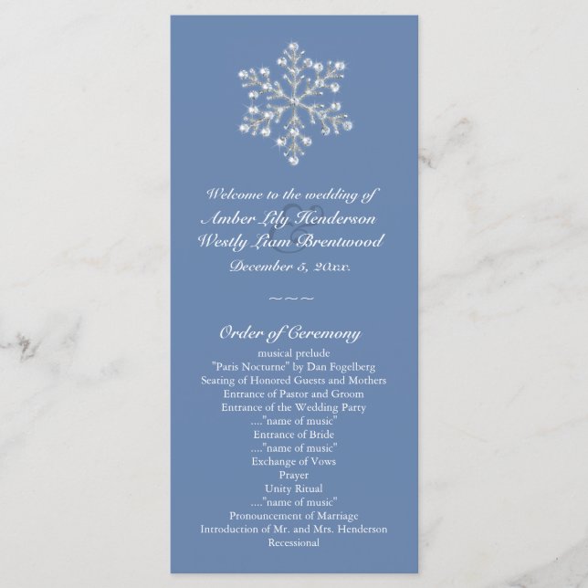 Wintery Crystal Snowflake Wedding Program (Front)
