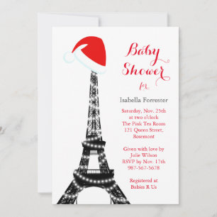 Wintery Eiffel Tower Baby Shower Invitation