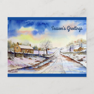 Wintery Lane Watercolor Landscape Painting Postcard