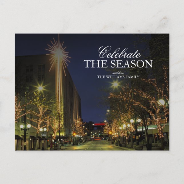 Wintery Night in Downtown Seattle  Holiday Postcard (Front)
