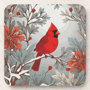 Wintery Red Cardinal Bird Coaster