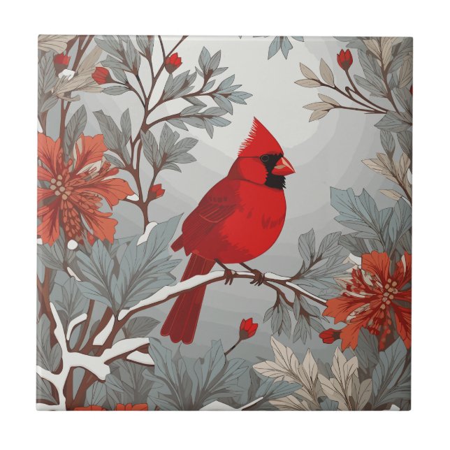 Wintery Red Cardinal Bird  Tile (Front)