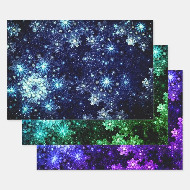 Wintery Snowflakes Pattern Wrapping Paper Sheet (Set)