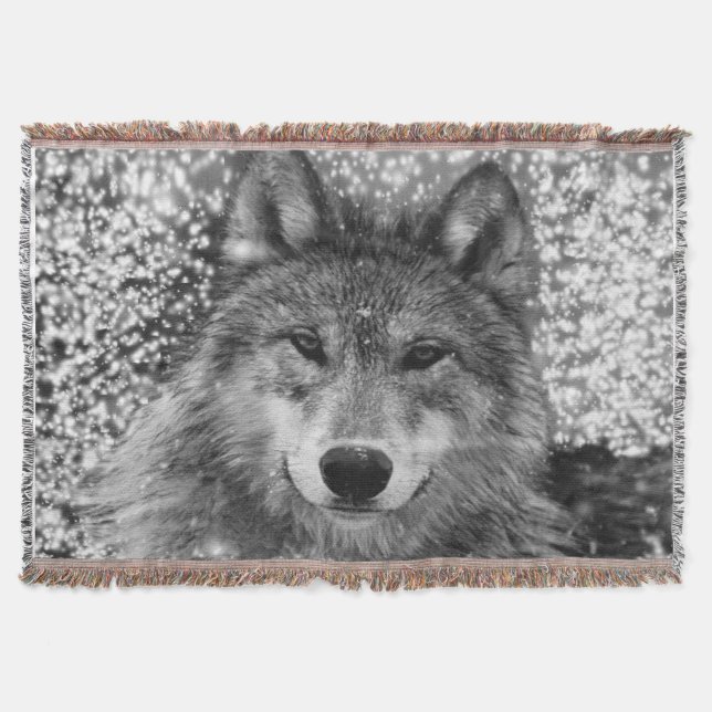 Wintery Wolf Throw Blanket (Front)