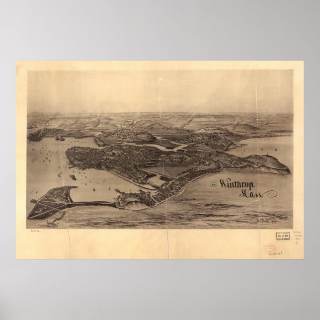 Winthrop Massachusetts 1894 Antique Panoramic Map Poster (Front)