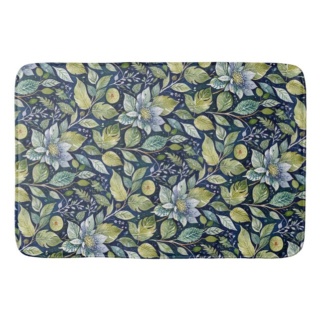 Wintry Blue Flora  Bath Mat (Front)