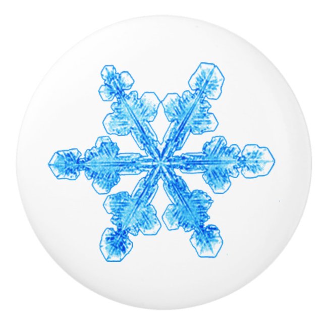 Wintry Blue Snowflake Ceramic Knob (Front)