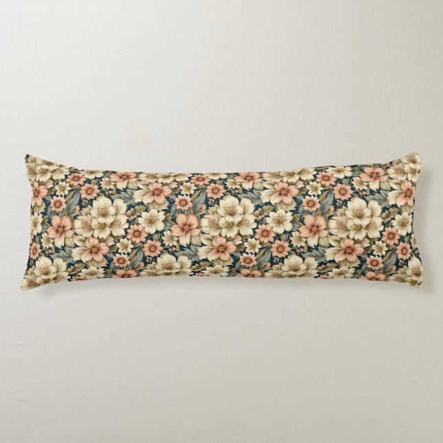 Wintry Floral Azaleas and Rose Body Pillow (Front)