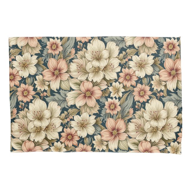Wintry Floral Azaleas and Rose Pillowcase (Front)