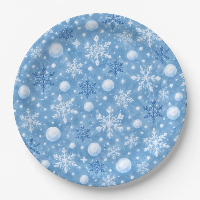 Wintry Snow Paper Plate (Front)