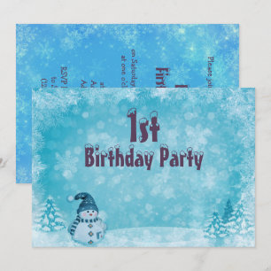 Wintry Snowman's Christmas Scenery 1st Birthday Invitation