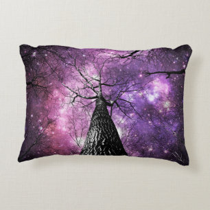 Wintry Trees Purple Pink Galaxy Skies Accent Pillow