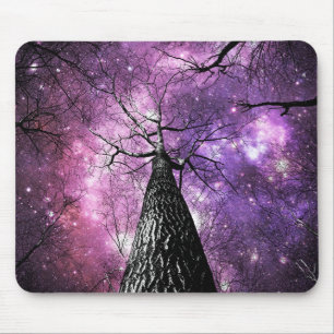 Wintry Trees Purple Pink Galaxy Skies Mouse Pad