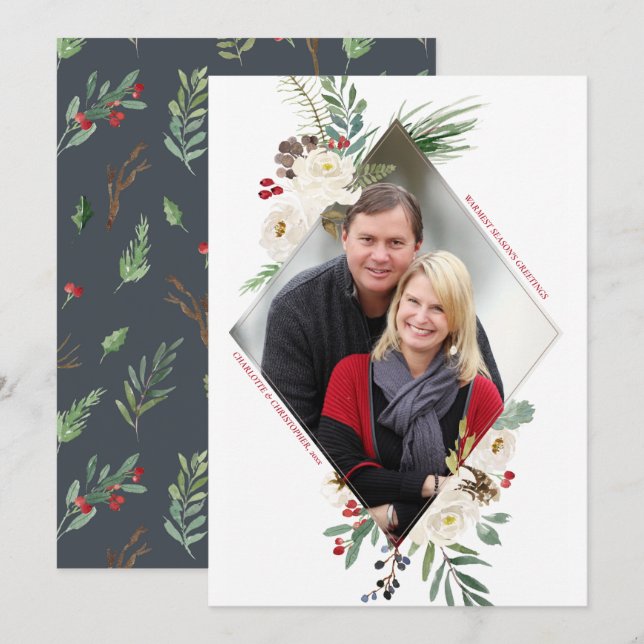 Wintry Wonderland Diamond Photo Holiday Flat Card (Front/Back)