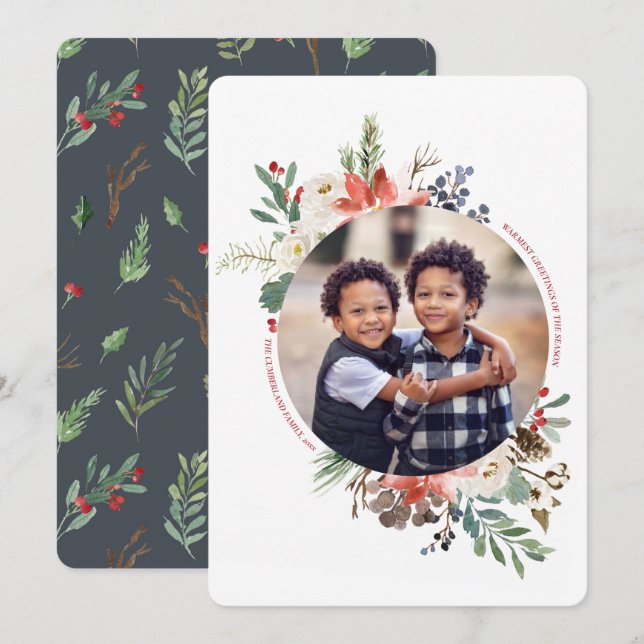 Wintry Wonderland Round Photo Holiday Flat Card (Front/Back)